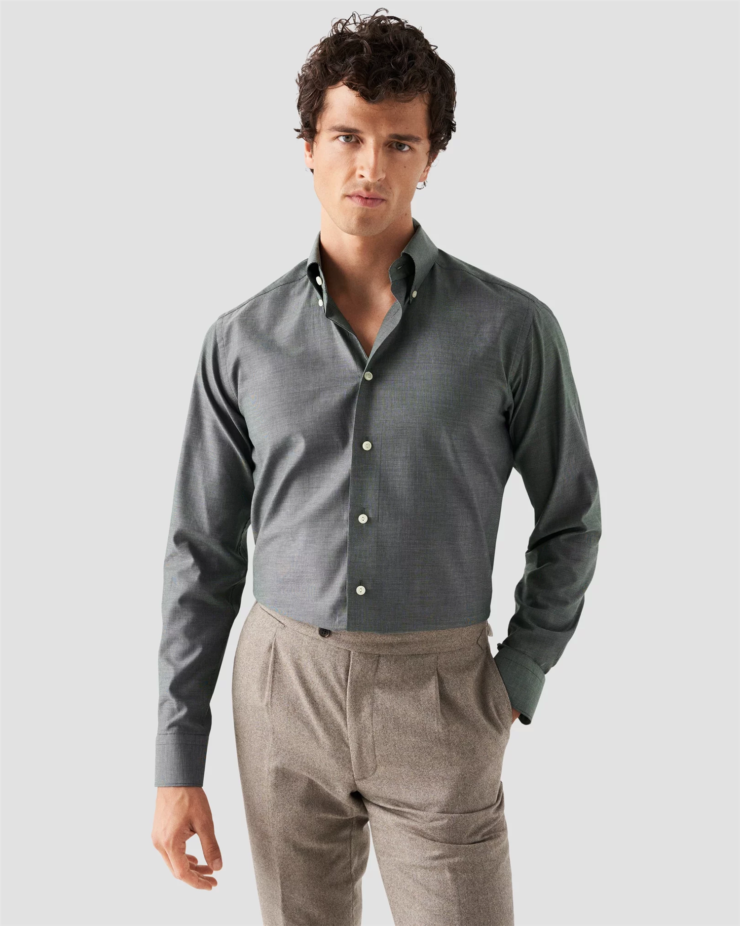 Dark Green Melangé Signature Oxford Shirt