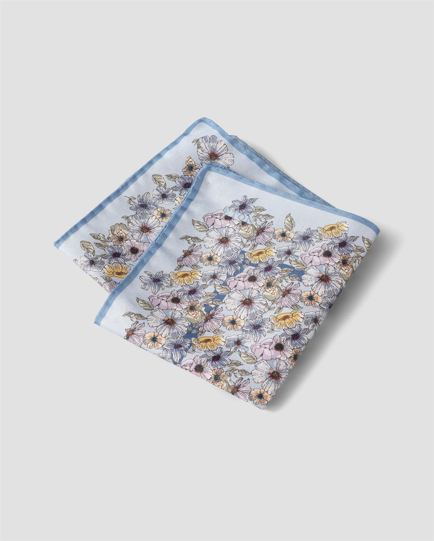 Light Blue Floral Tussah Silk Pocket Square