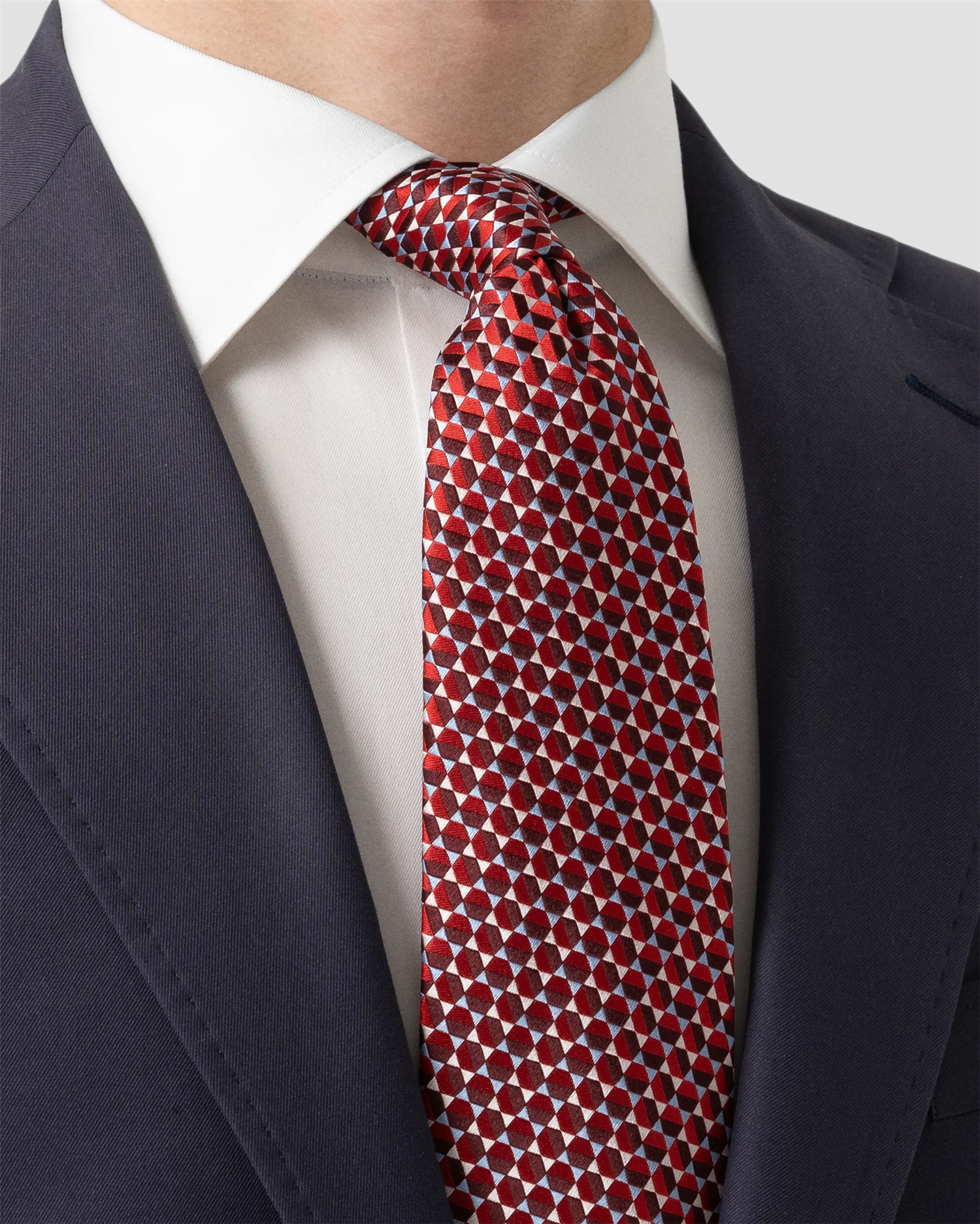 Red Geometric Woven Silk Tie