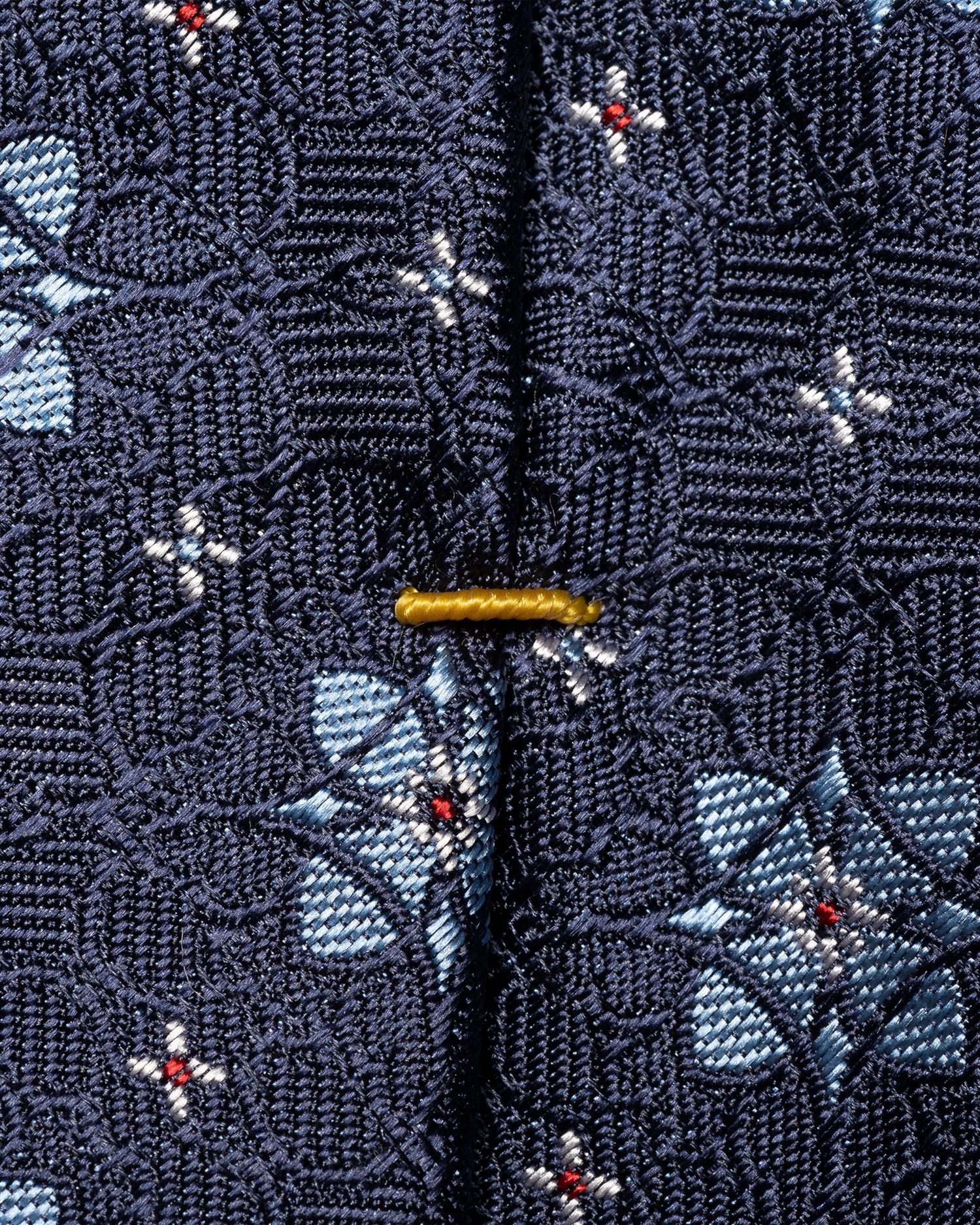 Navy Blue Floral Woven Silk Tie