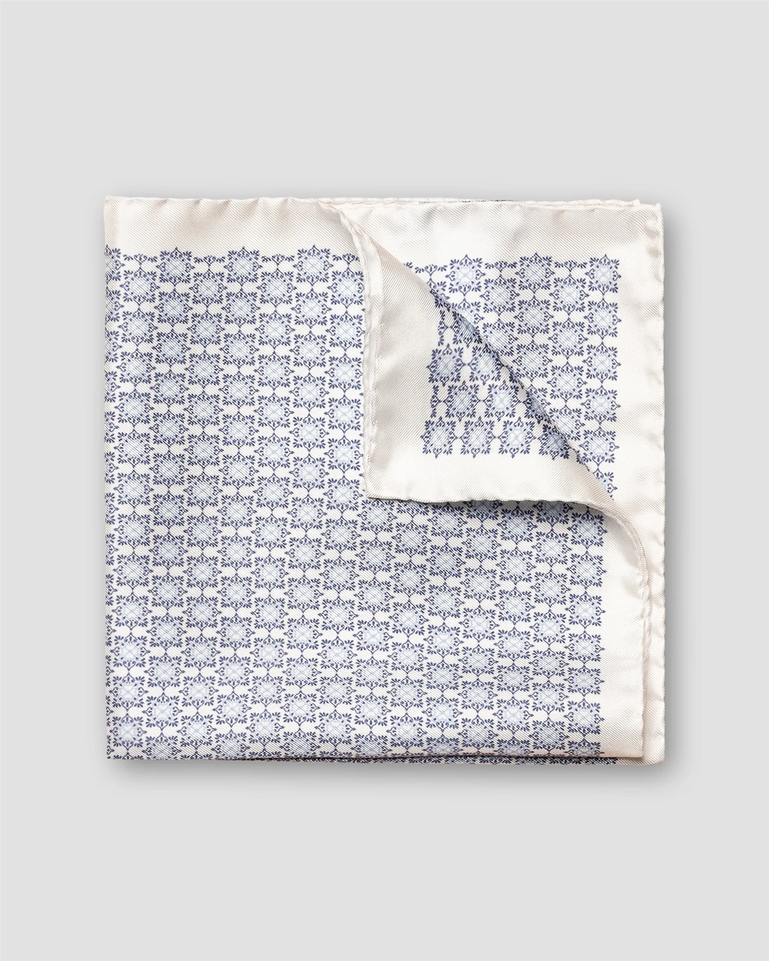 White Geometric Silk Pocket Square