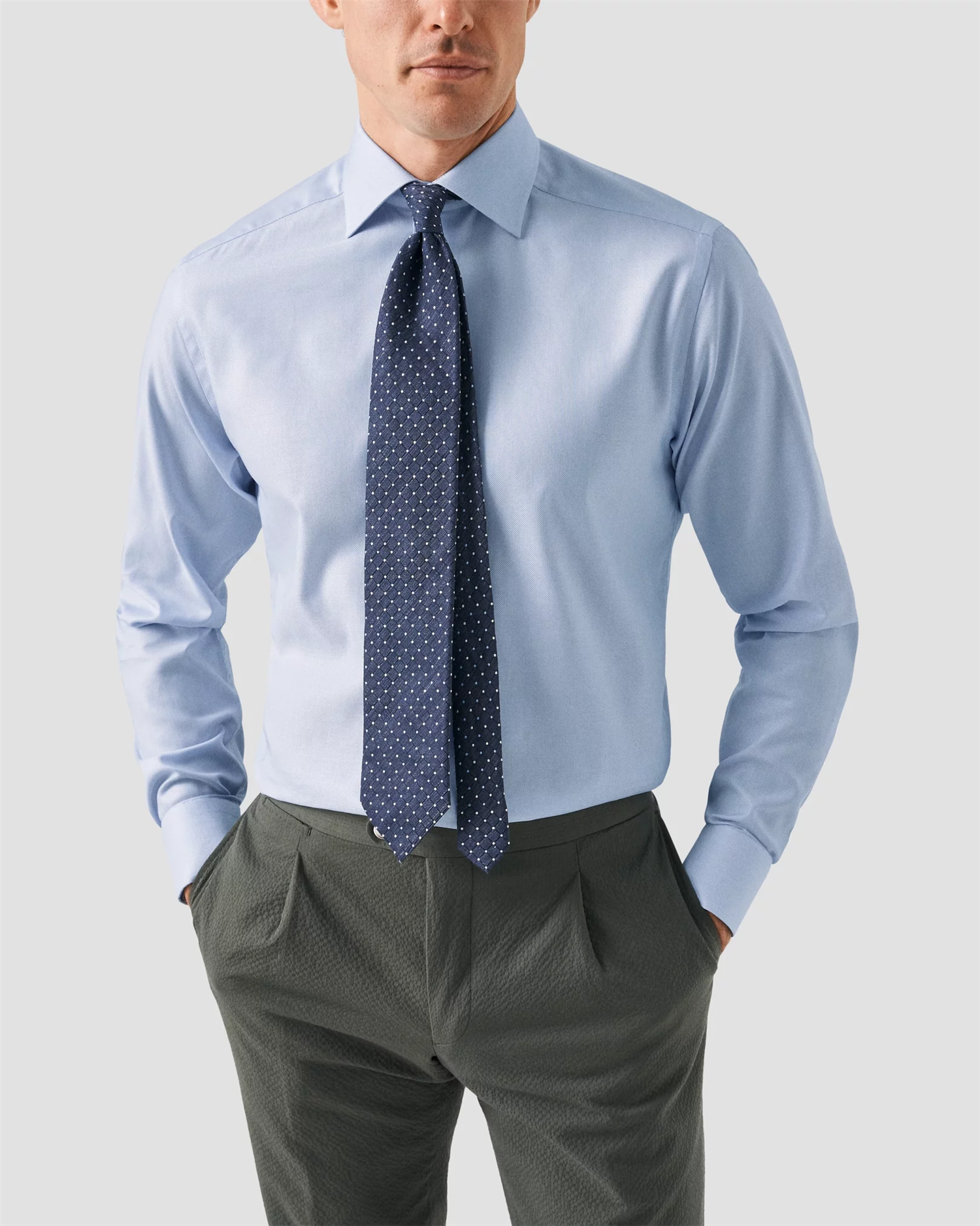 Light Blue Solid Oxford Cotton Tencel Shirt