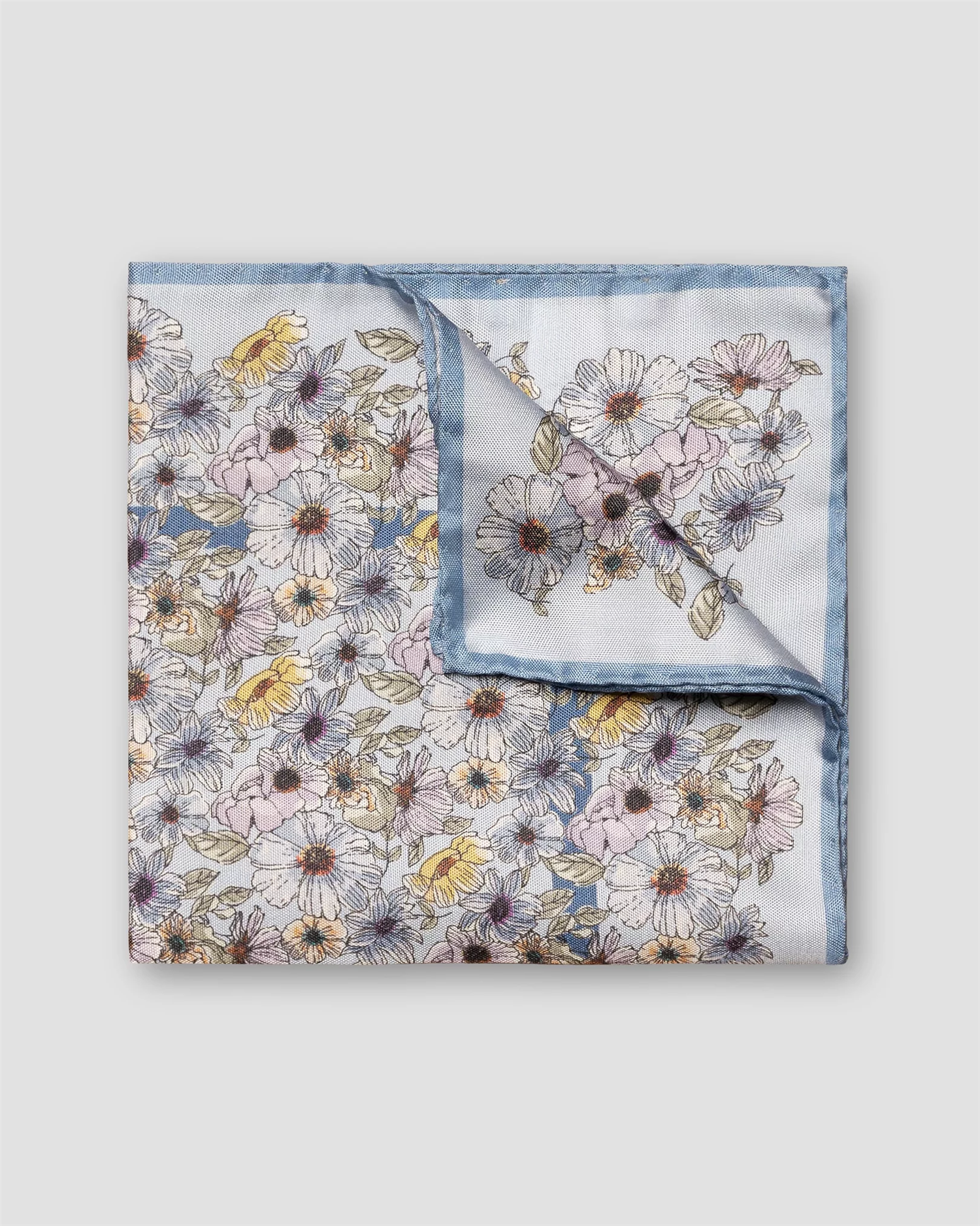 Light Blue Floral Tussah Silk Pocket Square