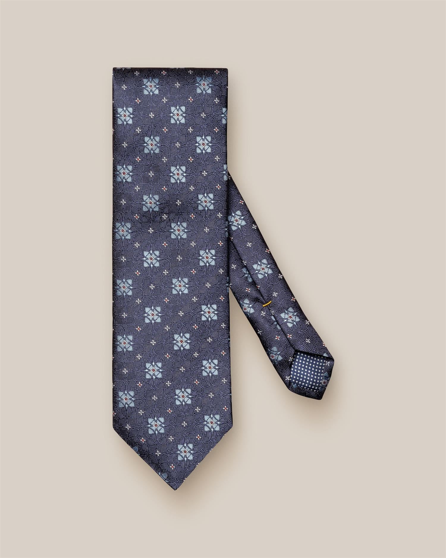 Navy Blue Floral Woven Silk Tie