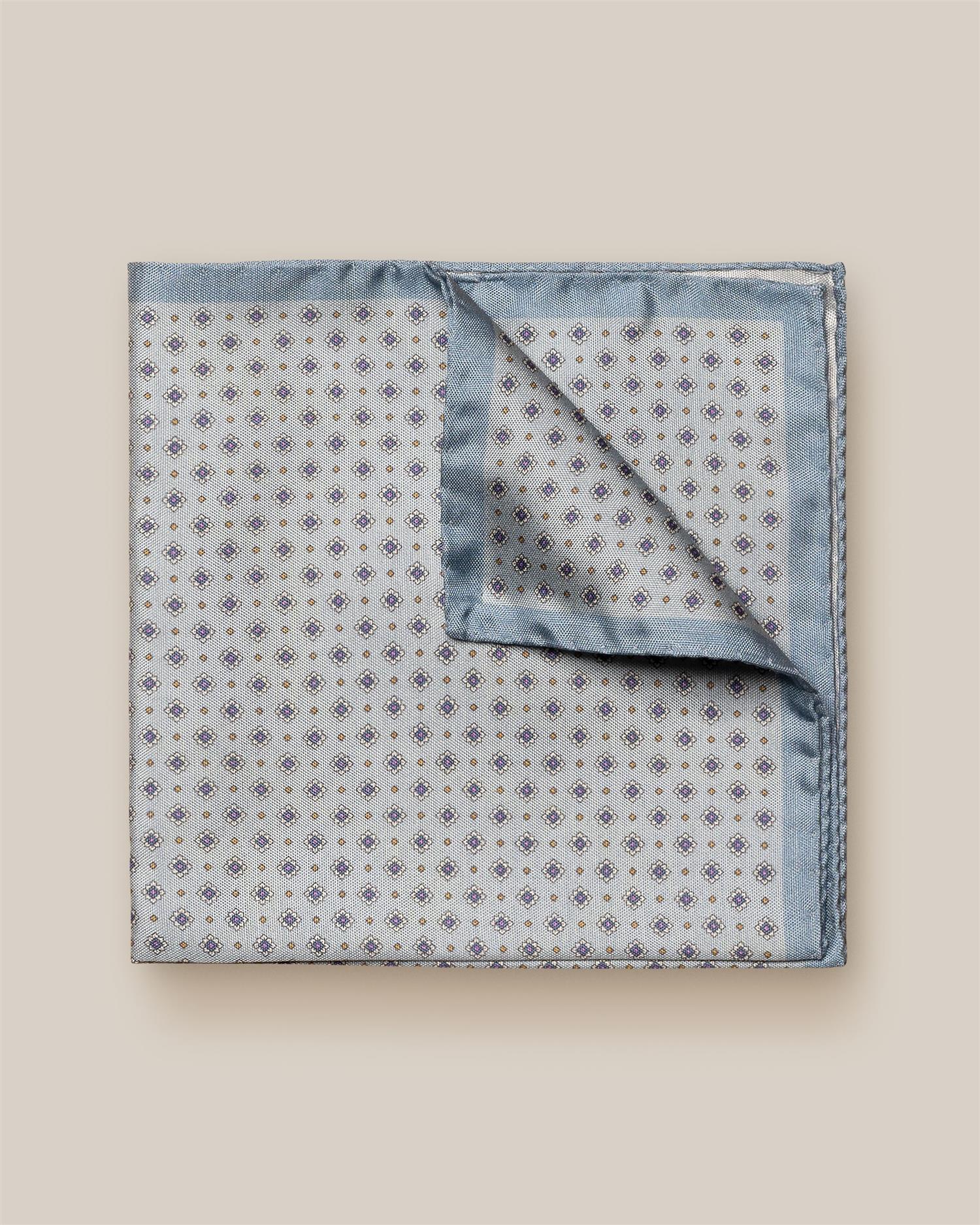 Light Blue Floral Tussah Silk Pocket Square