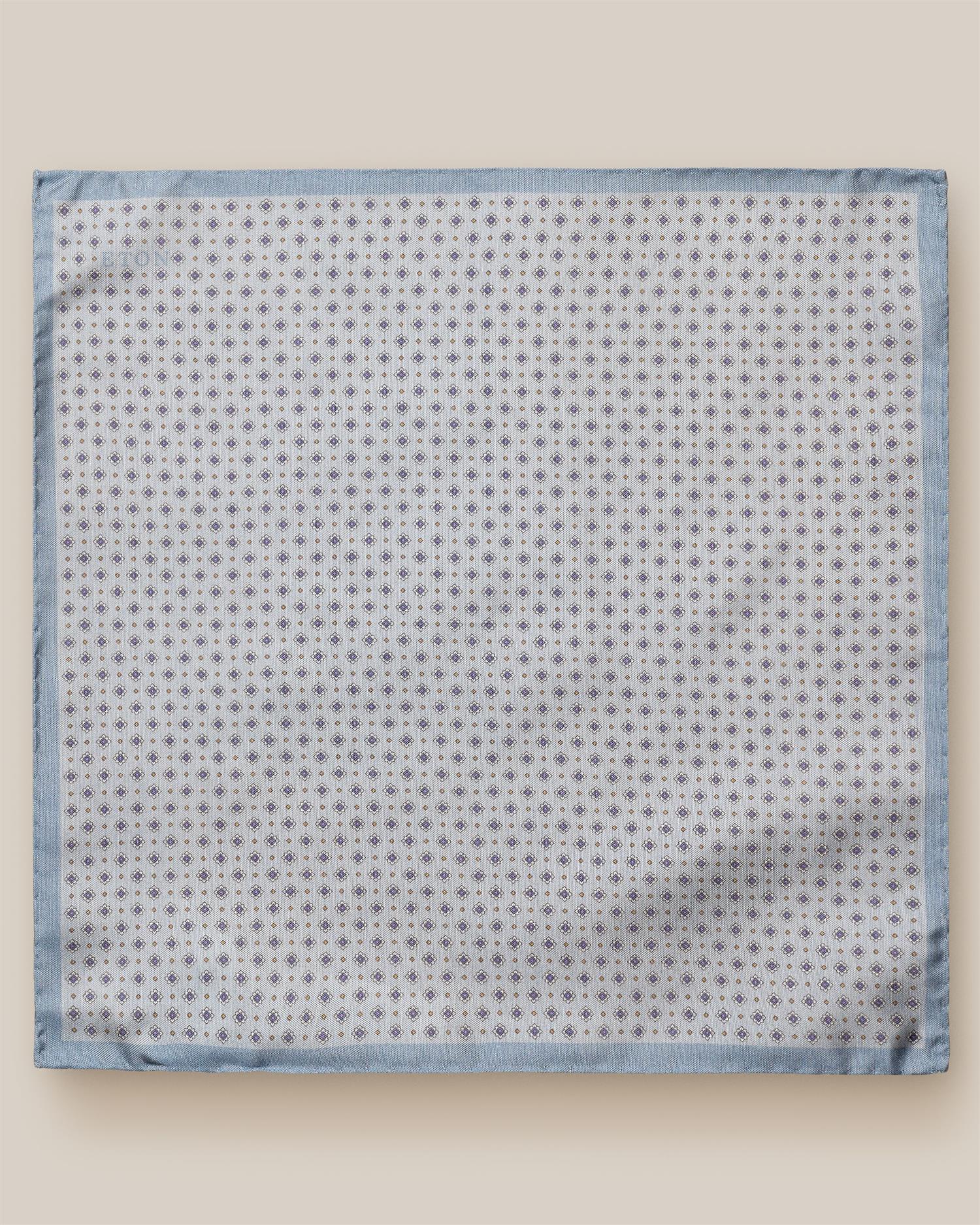 Light Blue Floral Tussah Silk Pocket Square