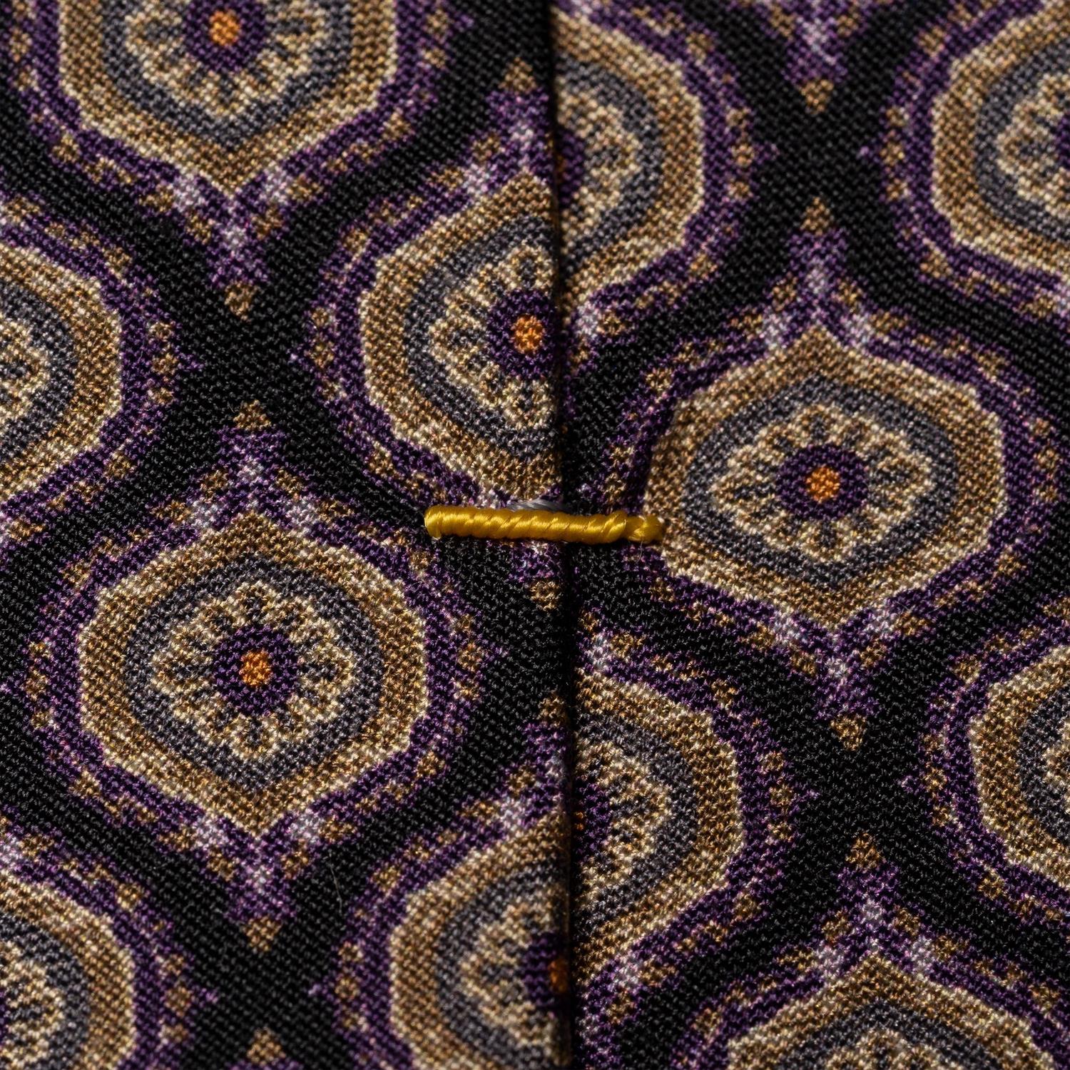 Dark Purple Fuji Silk Tie — Medallion Pattern