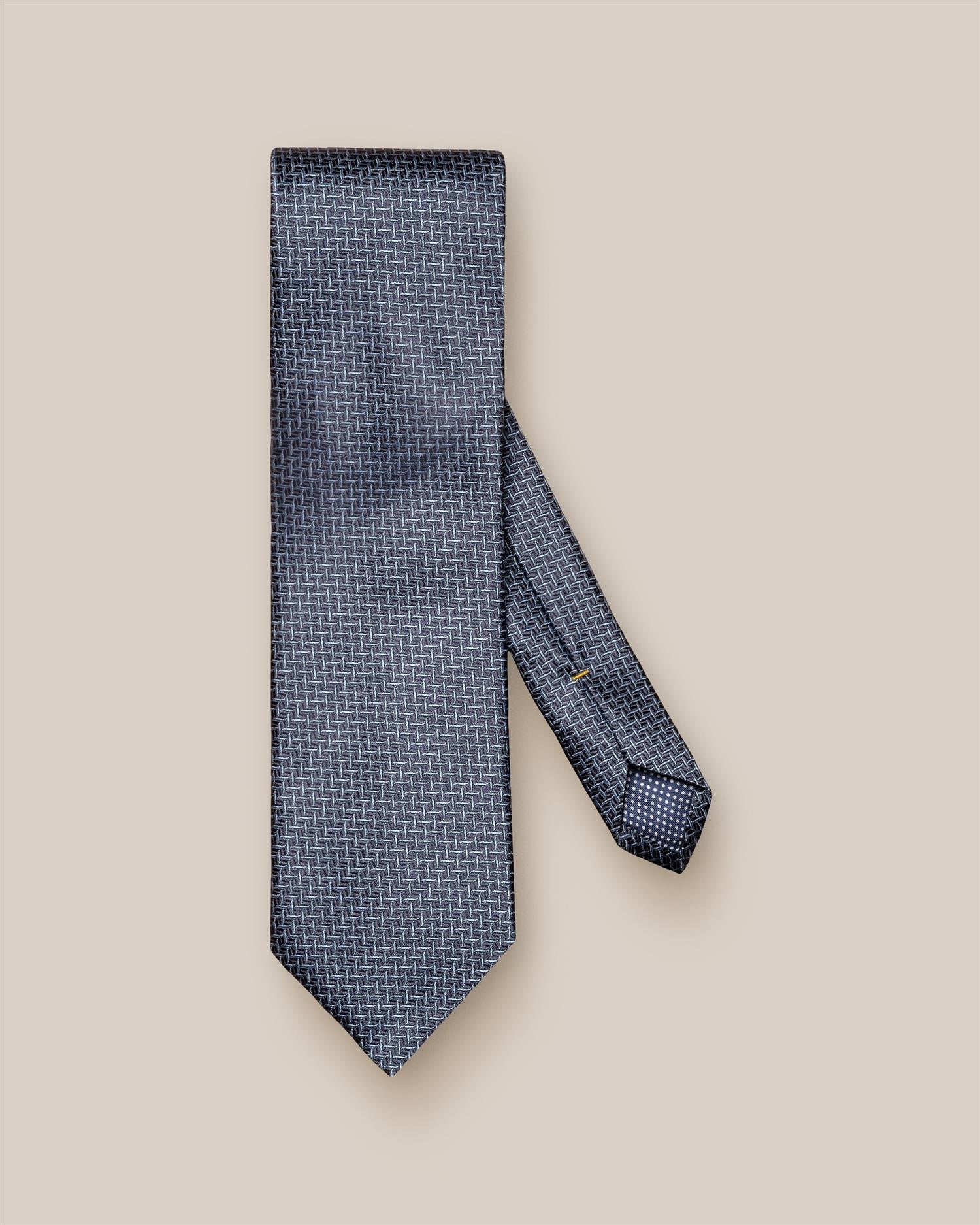 Navy Blue Geometric Woven Silk Tie