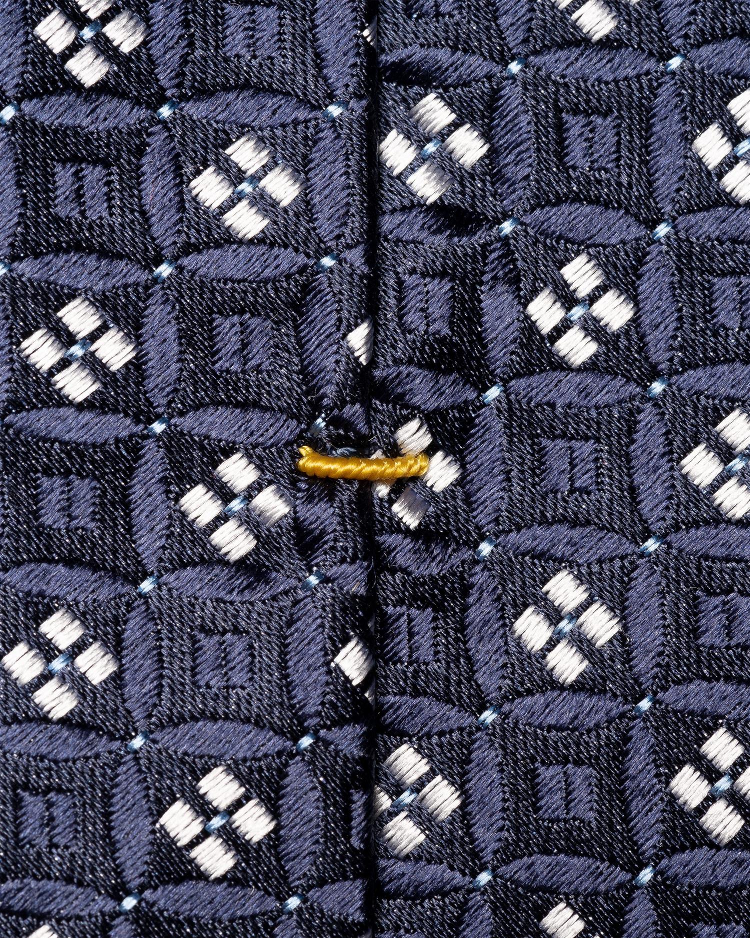 Navy Blue Geometric Woven Silk Tie