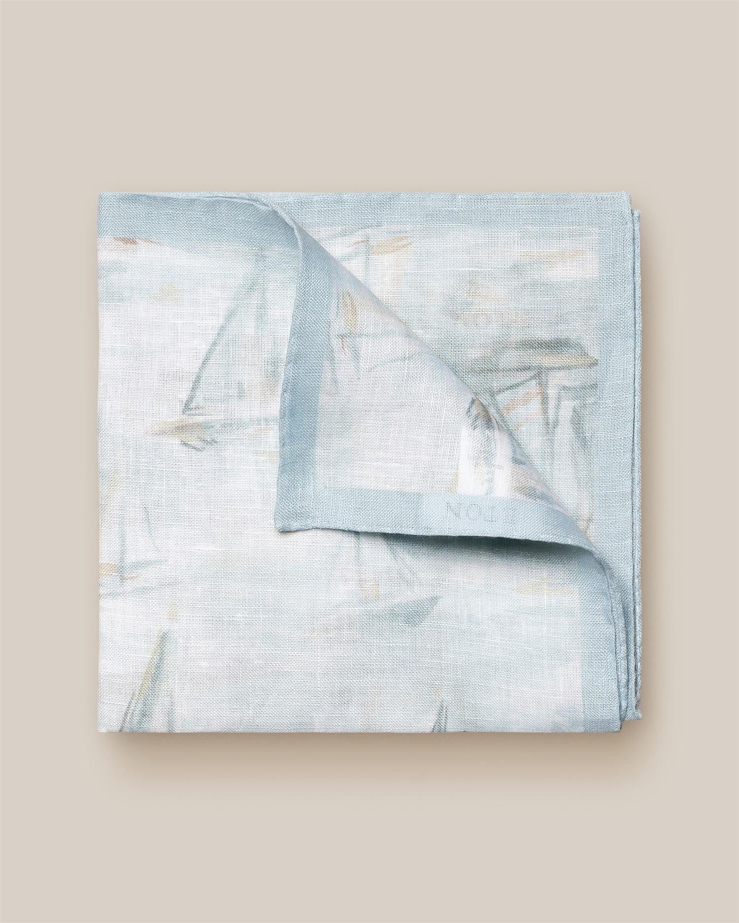 Mid Grey Sailboat Linen Pocket Square