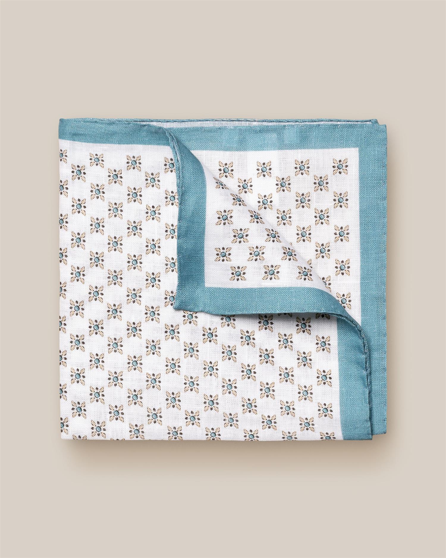 Light Blue Floral Linen Pocket Square