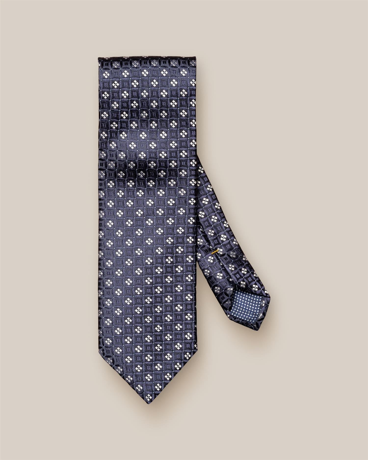 Navy Blue Geometric Woven Silk Tie